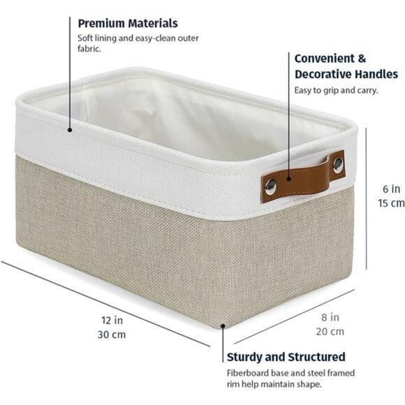 OrganiHaus Small Fabric Storage Baskets for Shelves 3 Pack, 12x8in Closet - Picture 3 of 7